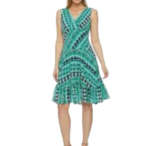 Rabbit Rabbit Rabbit Dress Womens SZ 12 Navy Blue Green Flowy Midi Boho 70's - Picture 1 of 13